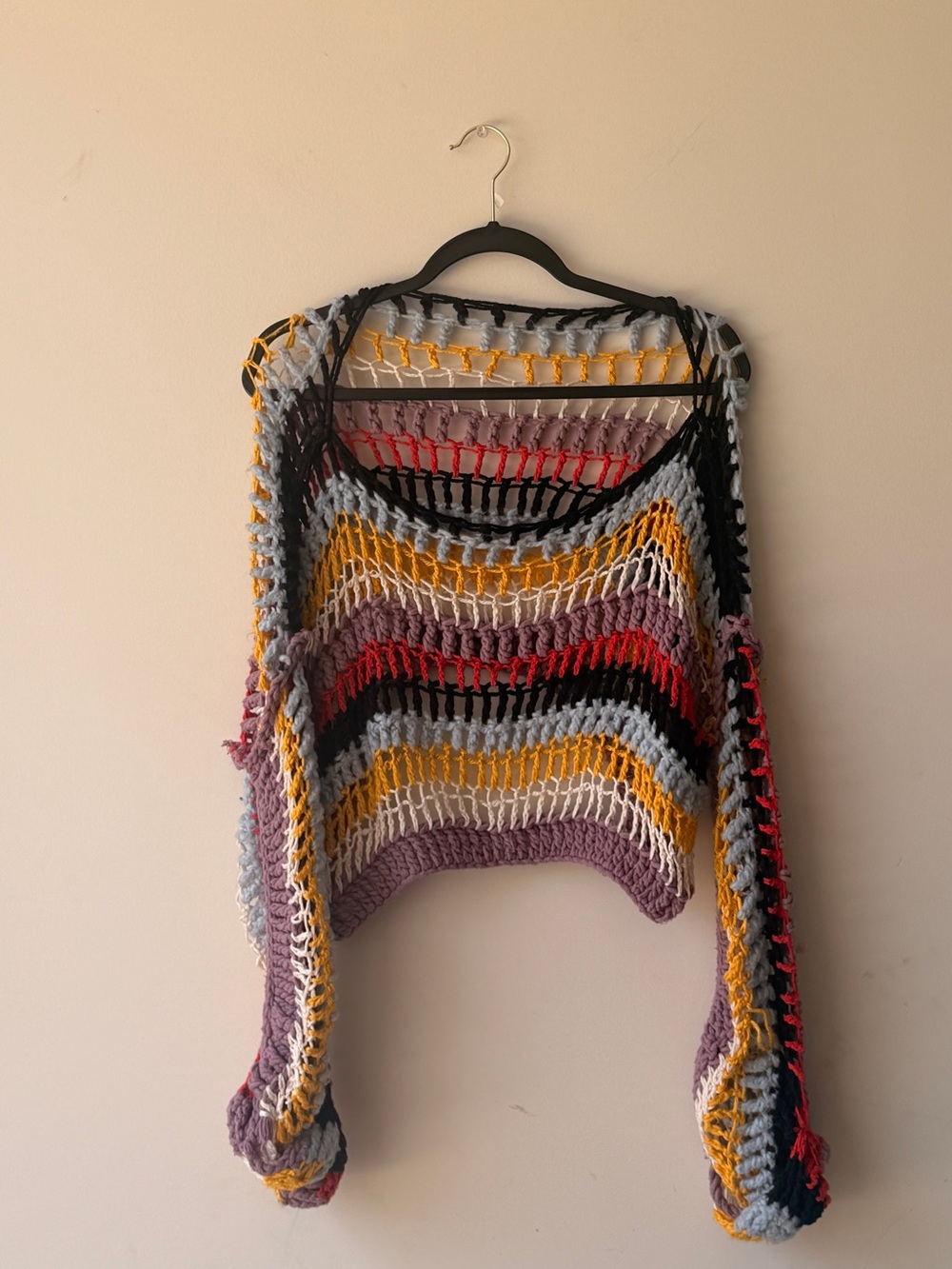 Open-Stitch Striped Crochet Sweater - Women's Multicolor